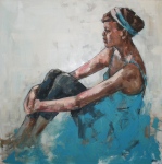 girl in blue dress, oil on canvas, figurative painting, nicola king